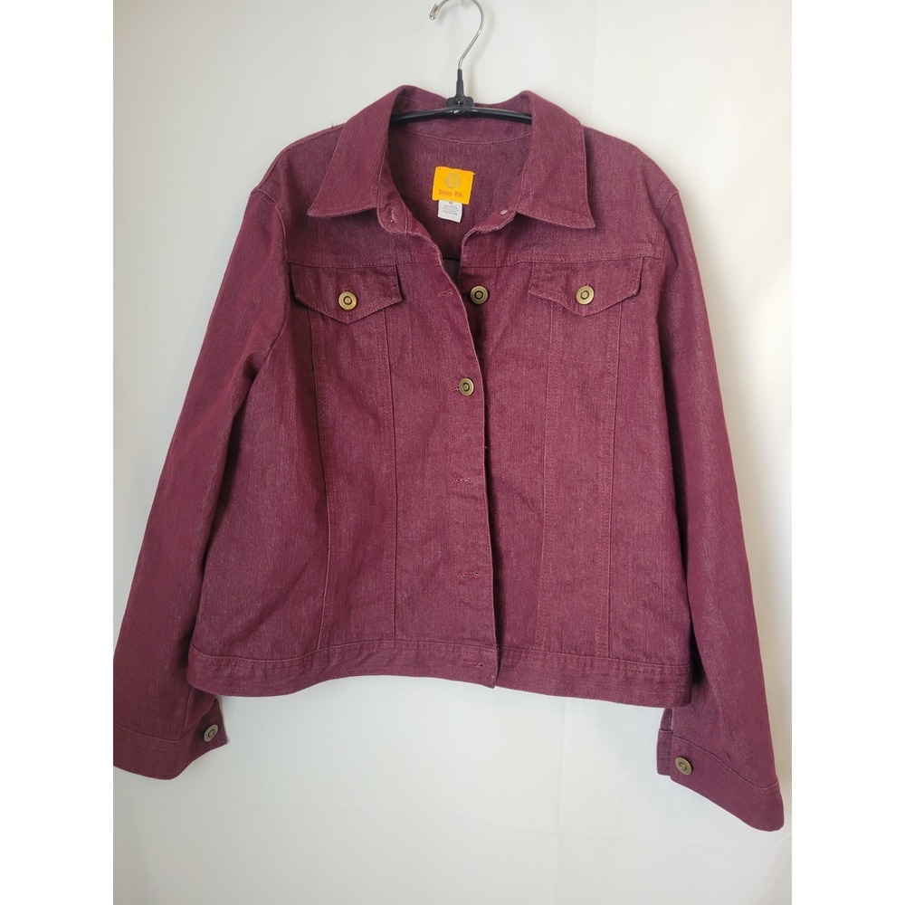 Ruby Rd. Women's Burgundy Denim-Style Button-Front Jacket Size 14 Collared